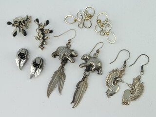 Five pairs of silver earrings, gross weight 45 grams