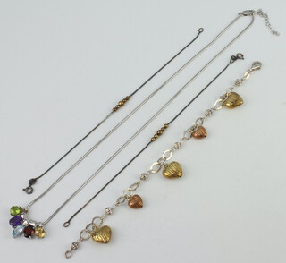A silver gilt bracelet and minor silver and other hardstone mounted jewellery, 19 grams 