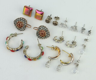 Nine pairs of silver and hardstone earrings, gross 36 grams