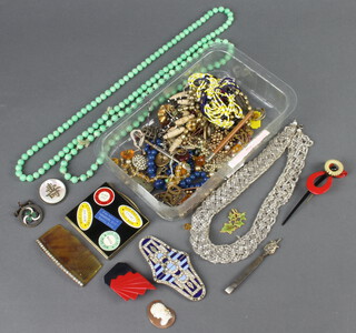 A quantity of vintage and other costume jewellery including a novelty compact 