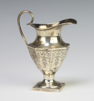 A Victorian silver octagonal engraved cream jug Birmingham 1887 10cm, 70 grams
