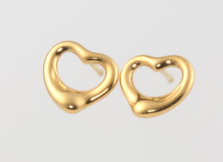 A pair of 18ct yellow gold Tiffany & Co heart ear studs 2.8 grams, boxed