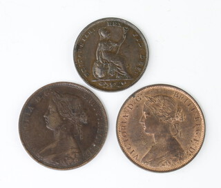 A George IV farthing 1828, an 1861 half penny and an 1862 ditto 