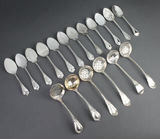 Six silver plated lily pattern ladles together with 12 ditto jam spoons