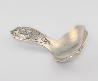 A Scottish silver caddy spoon with pierced handle Edinburgh 1950