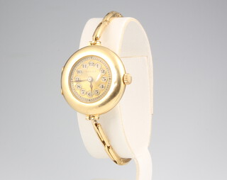 Rolex. A lady's 18ct yellow gold mechanical wristwatch, the dial contained in a 28mm case also marked Rolex on an 18ct yellow gold expanding bracelet, gross weight 24 grams 