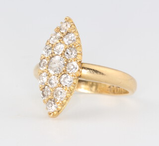 An 18ct yellow gold marquise diamond ring size K 1/2, 4.4 grams 