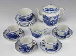 An Edwardian blue and white 15 piece Ridgways childs tea set comprising teapot, cream jug, sugar bowl, 4 tea plates, 4 cups and saucers 