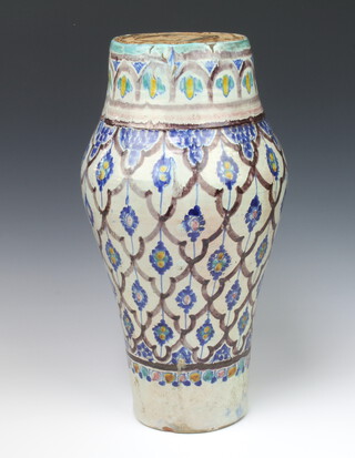A 19th Century Isnic baluster vase decorated with stylised flower heads 43cm, converted to a table lamp 