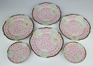 Four Japanese millefiori plates 21.5cm and 2 ditto shallow dishes 14cm with 8 figure character mark to base 
