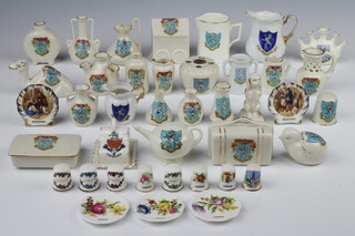 Of Horsham interest, a collection of crested china including Horsham bathing machine 7cm, Horsham camel 5cm and other Horsham vessels 