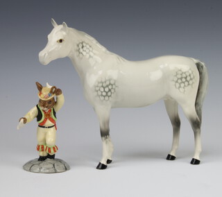 A Beswick figure of a standing race horse, rocking horse grey, gloss 19cm (chipped ear) together with a Royal Doulton figure Morris Dancer Bunnykins DB204 11cm 