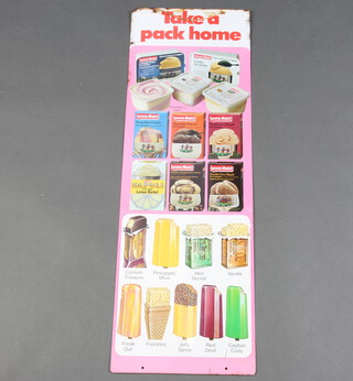 A 1970's Lyons Maid enamelled ice cream advertising sign "Take a Pack Home" 76cm x 25cm