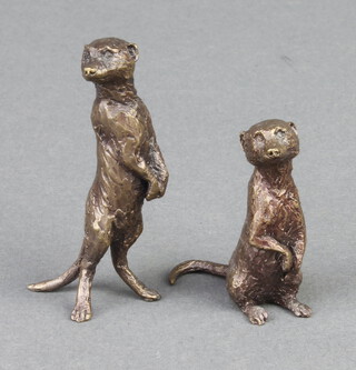 A 20th Century bronze figure of a standing Meerkat 5cm and 1 other 4cm 