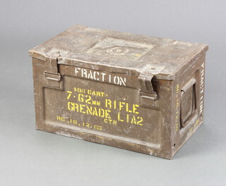 A rectangular War Department metal ammunition box dated 1955 25cm x 45cm x 27cm 