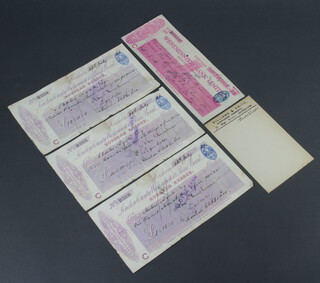 Of Horsham interest, three London County Westminster Paris Bank Ltd Horsham branch cheques, all dated July 26th 1921, Westminster Bank Horsham branch cheque dated 14th March 1938, a Williams & Smith Dispensing Chemist postcard dated 1904 