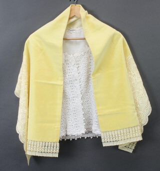 J Oscar-Sharpe, a lady's white lace blouse together with a yellow embroidered shawl 