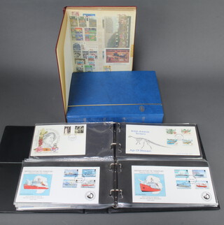 Two stock books of world stamps including Antarctic survey, GB and 2 albums of Elizabeth II British Antarctic survey first day covers 

