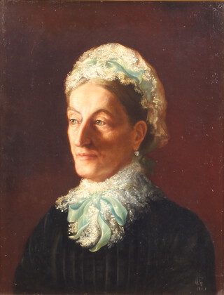 C H P 1882, oil on canvas, portrait study of a lady with lace collar, relined 51cm x 39cm 