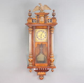 A Vienna style striking regulator with 15cm gilt dial and silvered chapter ring, contained in a walnut case 87cm h x 35cm w x 15cm d  