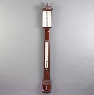 Bate of London, a Victorian mercury stick barometer with ivory gauge contained in a mahogany case 101cm h x 13cm w 