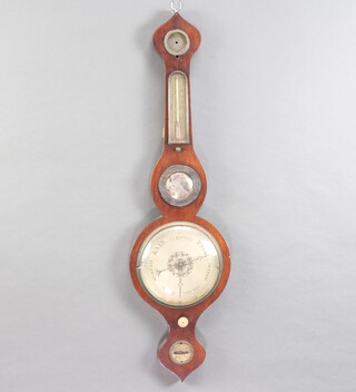 Martinelli, 54 Snowfield Bow, a 19th Century mercury wheel barometer and thermometer with damp/dry dial, mirror and spirit level, contained in a rosewood case 93cm h x 25cm w 