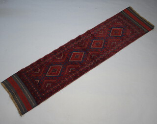 A blue and red ground Meshwani runner 249cm x 60cm 