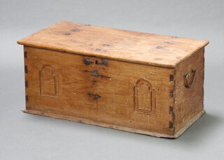 A 19th Century Indian hardwood and iron studded chest with drop handles, the interior fitted a candle box 33cm h x 73cm w x 37cm d 