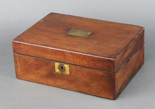 A Victorian rectangular mahogany writing slope with hinged lid and rectangular plaque to the top 11cm h x 31cm w x 22cm d 