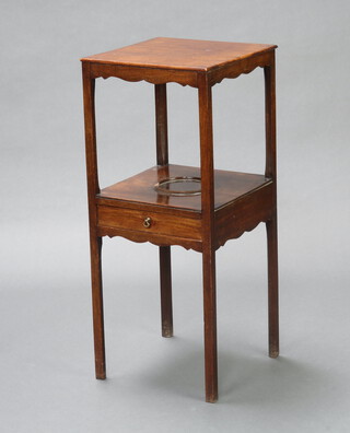 A Georgian square mahogany 2 tier night table fitted a drawer, raised on square supports 80cm h x 34cm w x 34cm d 