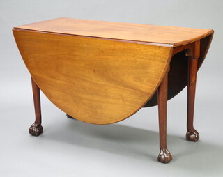 A 19th Century oval drop flap pad foot dining table raised on cabriole, ball and claw supports 69cm h x 119cm l x 50cm w