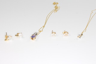 A 14ct yellow gold necklace with a diamond and gem set pendant together with a ditto pendant and chain and 2 pairs of earrings 