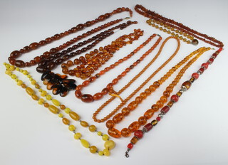 An amberoid bead necklace, a quantity of other necklaces and bracelets 