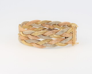 An 18ct 3 colour gold woven milanese bracelet 46 grams, 19.5cm  