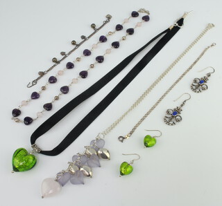 A silver hardstone necklace, 2 others, a bracelet, earrings and pendant 