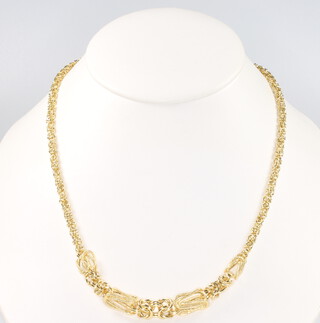 A 14ct yellow gold fancy link necklace 45cm, 5 grams 