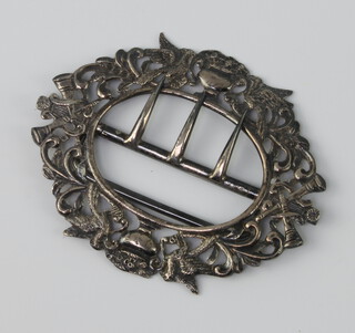 A Victorian pierced silver buckle decorated with birds and flowers, London 1888 36 grams
