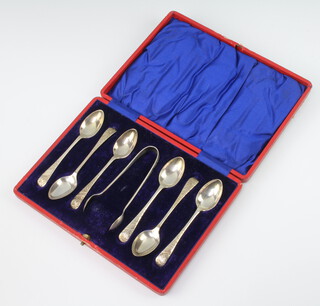 A cased set of 6 Edwardian silver teaspoons and nips Sheffield 1906, 94 grams