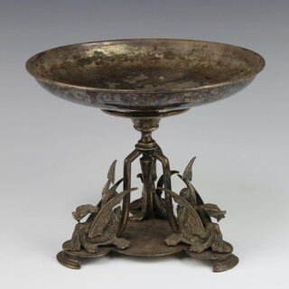 A Victorian silver plated table centrepiece supported by 3 mythical beasts 18cm  