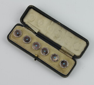 A set of 6 Edwardian silver plated mother of pearl and turquoise studs 