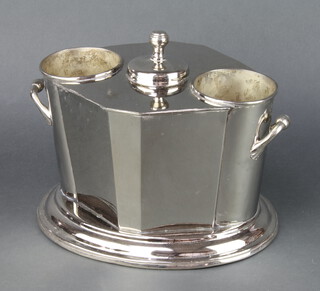 An Art Deco style silver plated 2 bottle wine cooler with twin handles 28cm 
