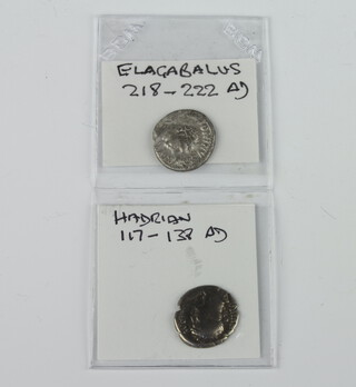 Two Roman silver coins - Elagabalus 218-222 and Hadrian 117-130 