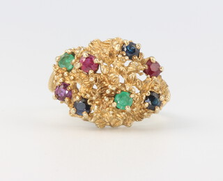 A 9ct yellow gold vintage gem set cocktail ring 5.8 grams, size P 