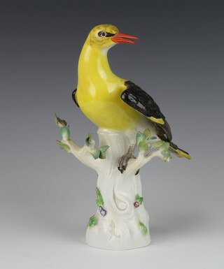 A 19th Century Meissen figure of an exotic bird standing on a tree trunk 24cm 