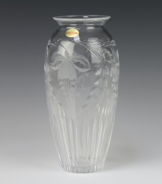 A Royal Brierley cut glass oviform vase decorated with flowers 25cm 