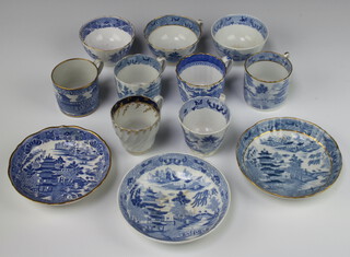 A 19th Century English transfer print tea bowl 9cm, 1 other, 3 saucers together with 7 tea cups 
