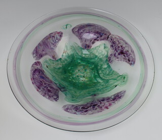 A Studio Glass shallow dish with abstract decoration 39cm 