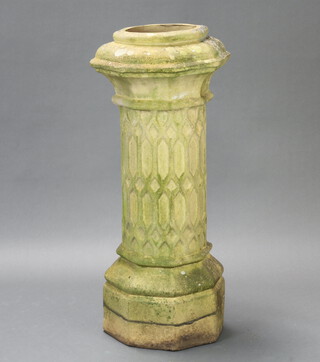 Doulton, a Victorian octagonal well weathered chimney pot with tracery decoration to the body 103cm h x 41cm 