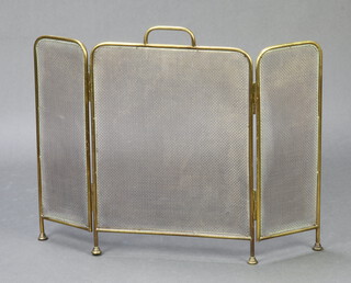 A Victorian brass and mesh 4 fold spark guard 58cm h x 39cm when closed x 77cm when open 