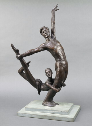 A limited edition bronze ballet dancer with ballerina no.3 of 9, raised on a green stepped marble base 60cm h x 31cm w x 22cm d, with Morris Singer Foundry mark 